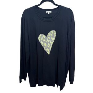 Lisa Todd Intarsia Leopard Print Heart Sweater Size 3X Black Cashmere Blend